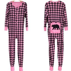 Little Blue House Bear Bum Buffalo Check Onesie One Piece Pajamas Union Suit Med